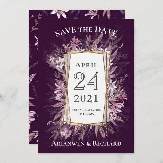 Country art bloemenbruiloft bewaar de datum uitnod kaart (Voorkant / Achterkant)