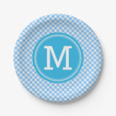 Country Baby Blauw Gingham Personaliseer Monogram Papieren Bordje (Voorkant)