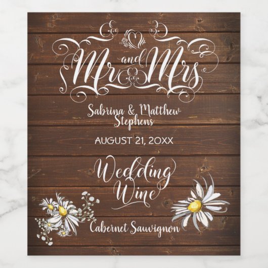 Country Barn Daisy Wedding Wine Barefoot Bride™ Wijn Etiket (Enkel label)