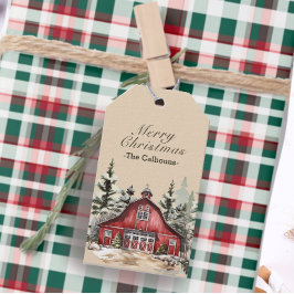 Country Barn Plaid Kerstmis Cadeaulabel