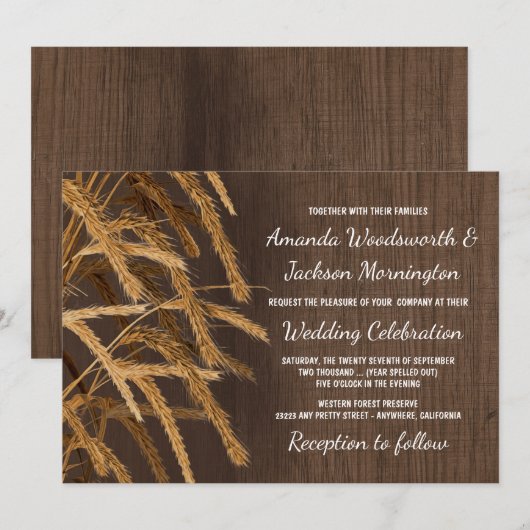 Country Barn Rustic Hay Tarwe Huwelijksuitnodiging Kaart (Voorkant / Achterkant)