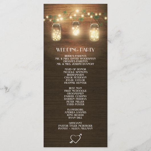 Country Barn Rustic Mason Jar Wedding Programma's (Achterkant)