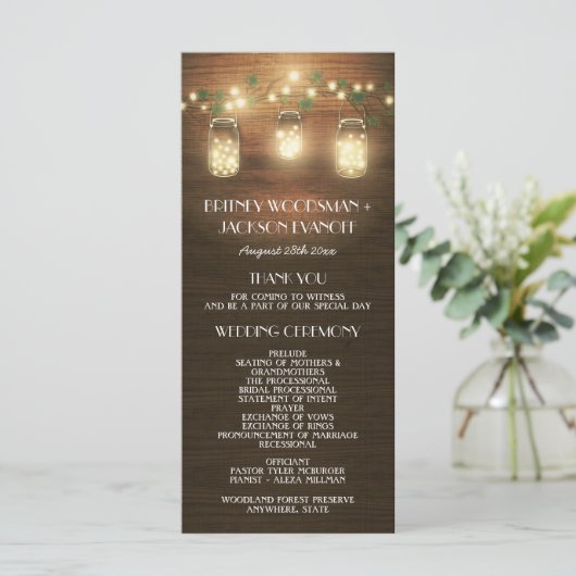 Country Barn Rustic Mason Jar Wedding Programma's (Staand voorkant)