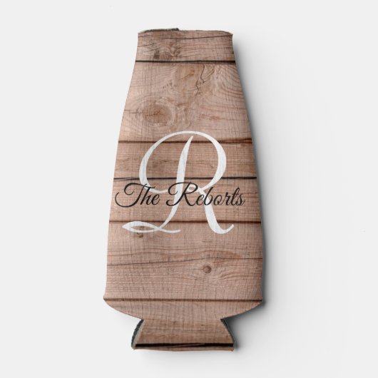 Country Barn Rustieke Houten Monogram Fles Koeler (Voorkant)