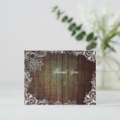 Country Barn Wood Lace Rustieke bruiloft Dank u Briefkaart (Staand voorkant)