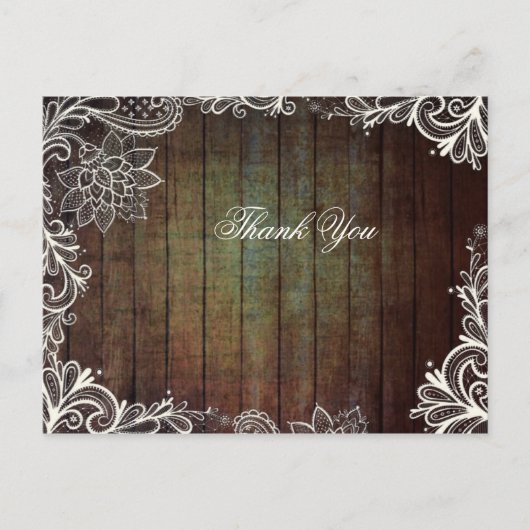 Country Barn Wood Lace Rustieke bruiloft Dank u Briefkaart (Voorkant)