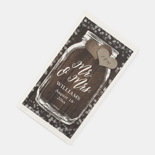 Country Barn Wood Mason Jar Mr & Mrs Wedding Servet (Hoek)