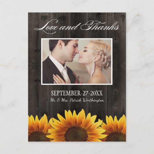 Country Barn Wood Rustieke Zonnebloem Dank u Kaart (Voorkant)