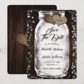 Country Barn Wood String Lights Mason Jar Wedding Save The Date (Voorkant / Achterkant)