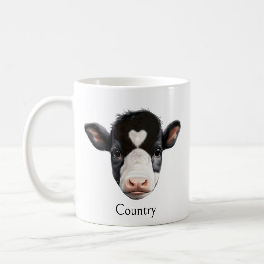Country Black and White Cow Face Koffiemok (Links)