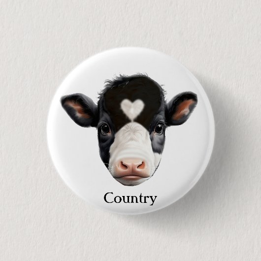 Country Black and White Cow Face Ronde Button 3,2 Cm (Voorkant)