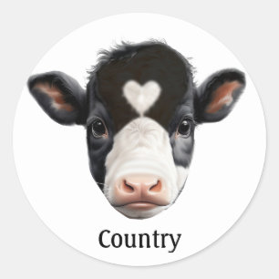 Country Black and White Cow Face Ronde Sticker