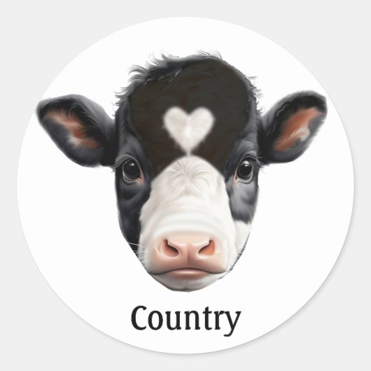 Country Black and White Cow Face Ronde Sticker (Voorkant)