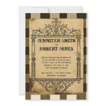 Country Black Sepia Checking Wedding Invitation