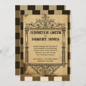 Country Black Sepia Checking Wedding Invitation Kaart (Voorkant / Achterkant)