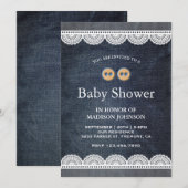 Country Blau Denim Wit Kant Baby Shower Kaart (Voorkant / Achterkant)