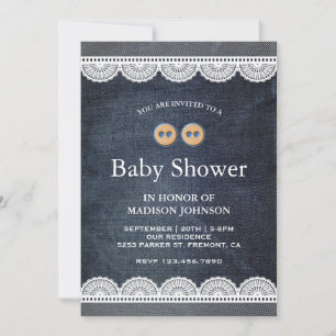 Country Blauw Denim Wit Kant Babyshower Kaart