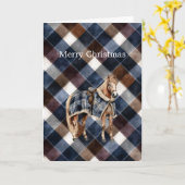 Country Blauw Rood Wit Vierkant Paard Kerstmis Kaart (Gele Bloem)