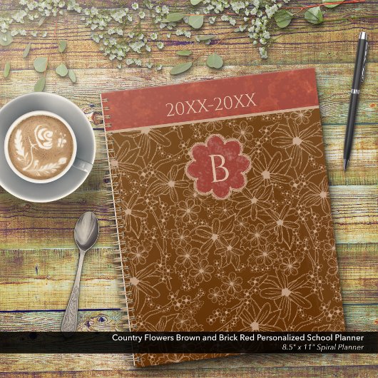 Country Bloemen Bruin Rood Gepersonaliseerde Schoo Planner