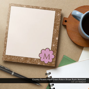 Country Bloemen Hand getrokken patroon bruin rusti Notitieblok
