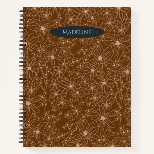 Country Bloemen Hand getrokken patroon bruin rusti Notitieboek (Voorkant)