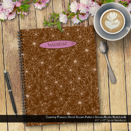 Country Bloemen Hand getrokken patroon bruin rusti Notitieboek