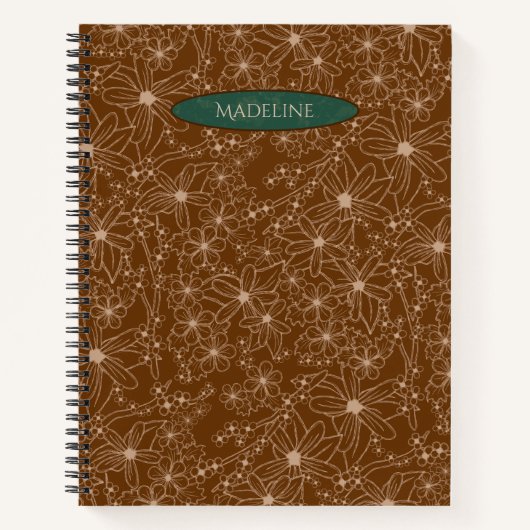 Country Bloemen Hand getrokken patroon bruin rusti Notitieboek (Voorkant)