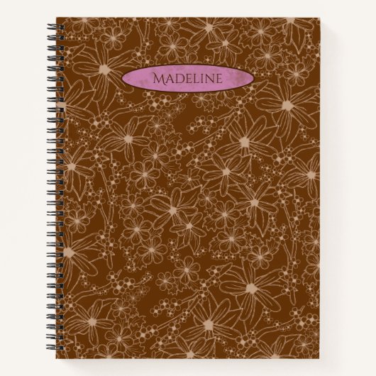 Country Bloemen Hand getrokken patroon bruin rusti Notitieboek (Voorkant)