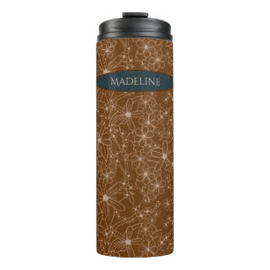 Country Bloemen Hand getrokken patroon bruin rusti Thermosbeker