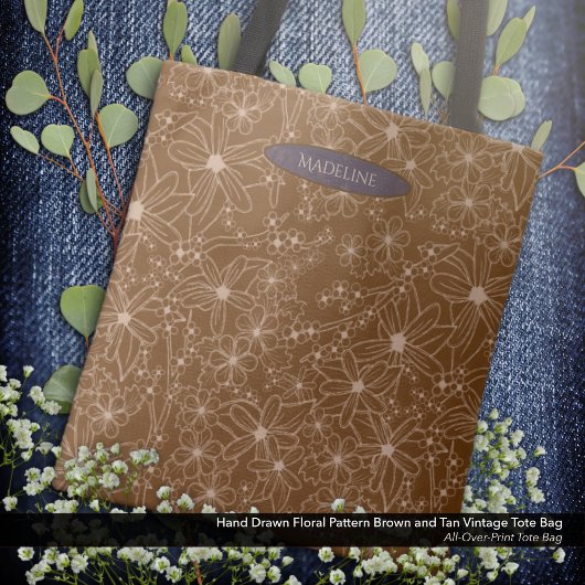 Country Bloemen Hand getrokken patroon bruin rusti Tote Bag