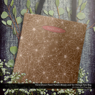 Country Bloemen Hand getrokken patroon bruin rusti Tote Bag