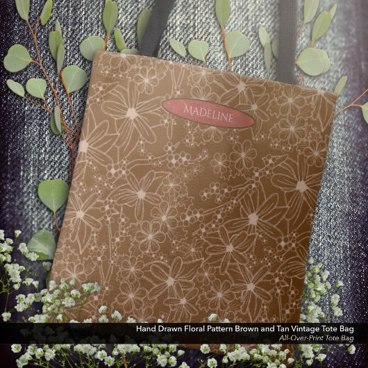 Country Bloemen Hand getrokken patroon bruin rusti Tote Bag