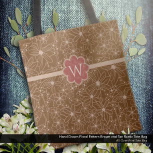 Country Bloemen Hand getrokken patroon bruin rusti Tote Bag
