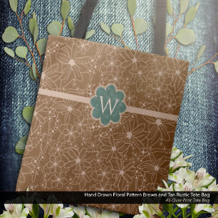 Country Bloemen Hand getrokken patroon bruin rusti Tote Bag