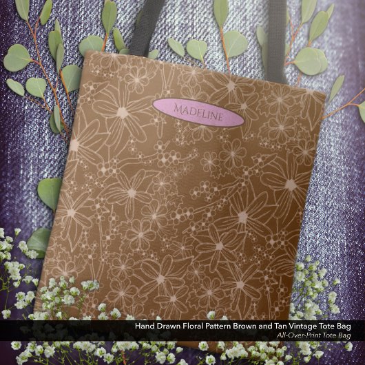 Country Bloemen Hand getrokken patroon bruin rusti Tote Bag