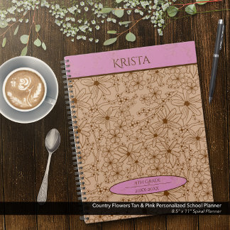 Country Bloemen Tan & Pink Gepersonaliseerde Schoo Planner
