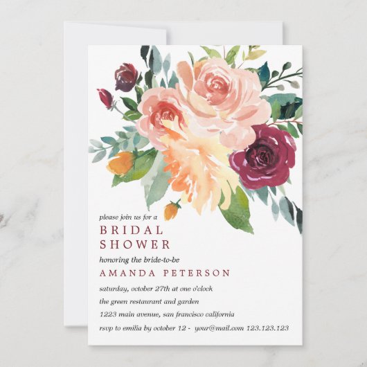 Country Bloom Bruid Boeket Bourgondië Vrijgezellen Kaart (Voorkant)