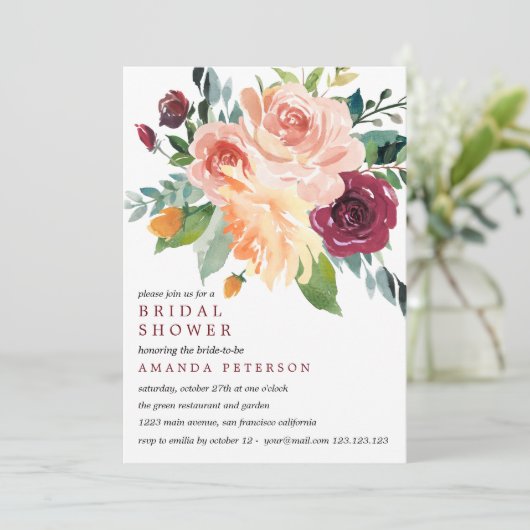 Country Bloom Bruid Boeket Bourgondië Vrijgezellen Kaart (Staand voorkant)