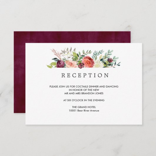 Country Bloom Herfst BRUILOFT Receptie Enclosure Informatiekaartje (Voorkant / Achterkant)