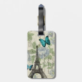 Country Blue Bloemenvlinder Paris Eiffeltoren Bagagelabel (Achterkant verticaal)