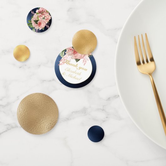 Country Blue Blush Roze Rozen Navy Gold DANK U Confetti (Groep)