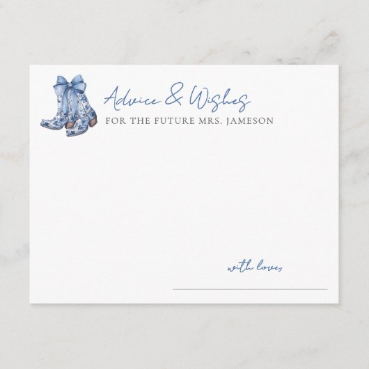 Country Blue Bow Cowboy Bridal Shower Advice Informatiekaartje (Voorkant)
