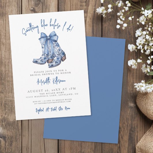 Country Blue Bow Cowboy Bridal Shower Kaart