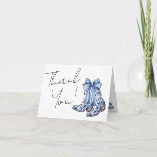 Country Blue Bow Cowboy Vrijgezellenfeest Bedankkaart (Voorkant)