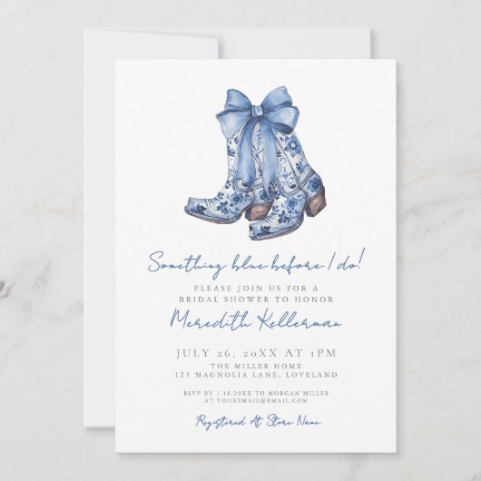 Country Blue Bow Cowboy Vrijgezellenfeest Kaart (Voorkant)