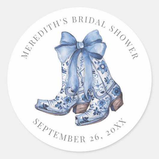 Country Blue Bow Cowboy Vrijgezellenfeest Ronde Sticker (Voorkant)