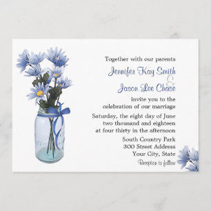 Country Blue Daisies Mason Jar Wedding Uitnodiging