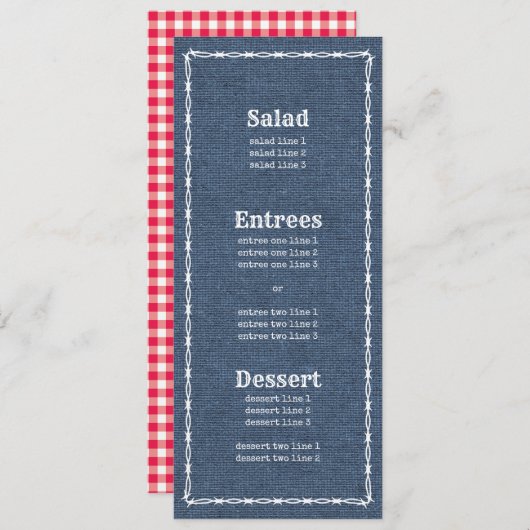 Country Blue Denim en Barb Wire 2 Menu (Voorkant / Achterkant)