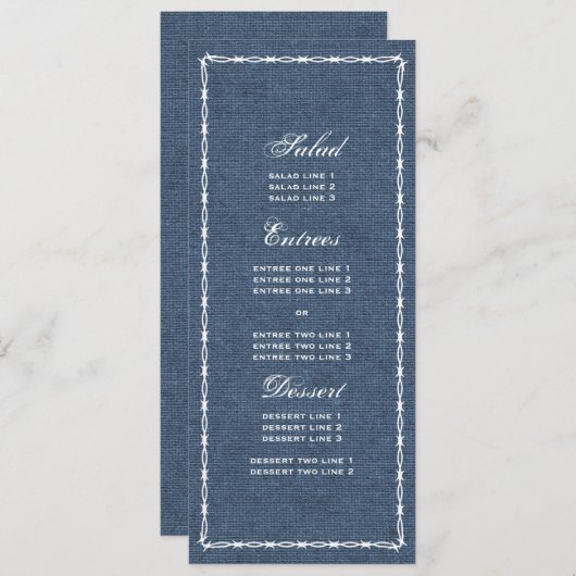 Country Blue Denim en Barb Wire Menu (Voorkant / Achterkant)