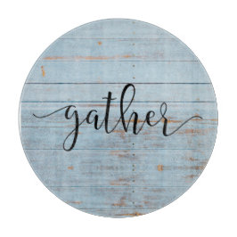 Country Blue Farmhouse Script Rustic Wood Snijplank
